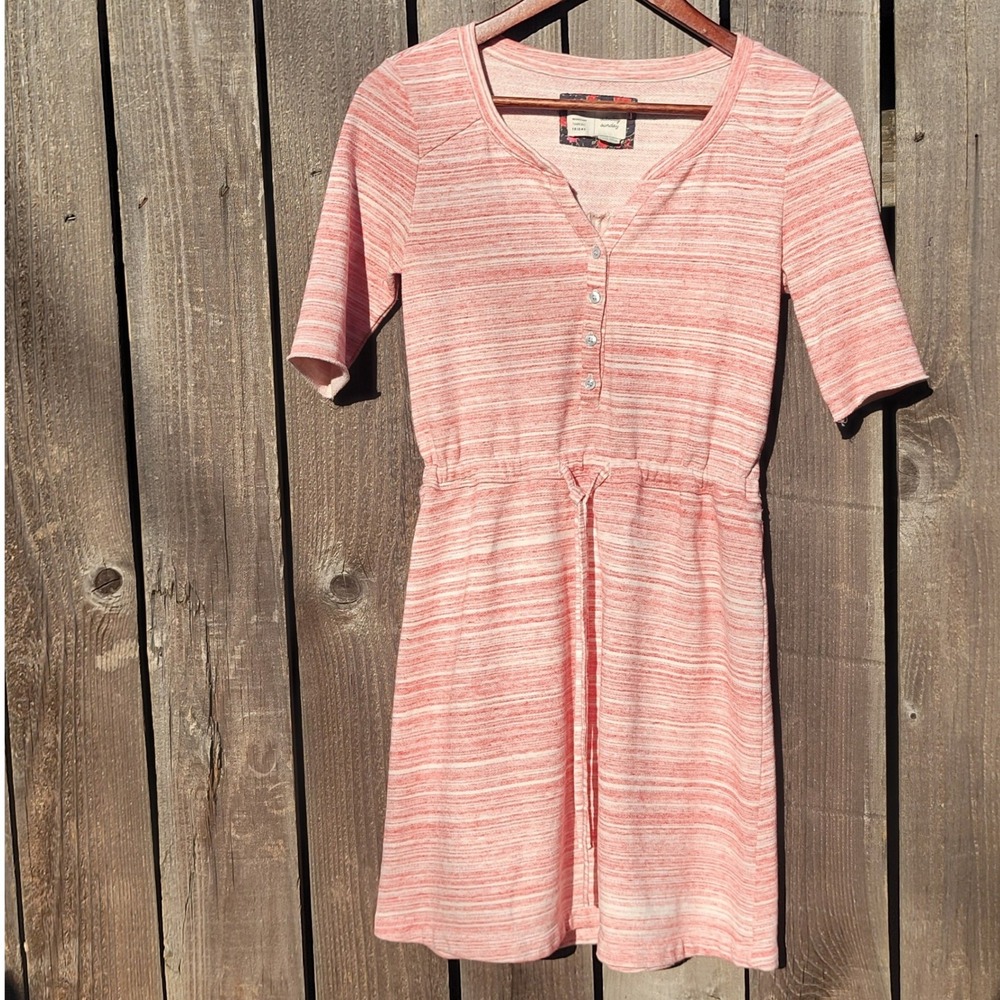 Anthropologie Saturday Sunday Henley Dress Pink Space Dye Drawstring‎ Waist XS